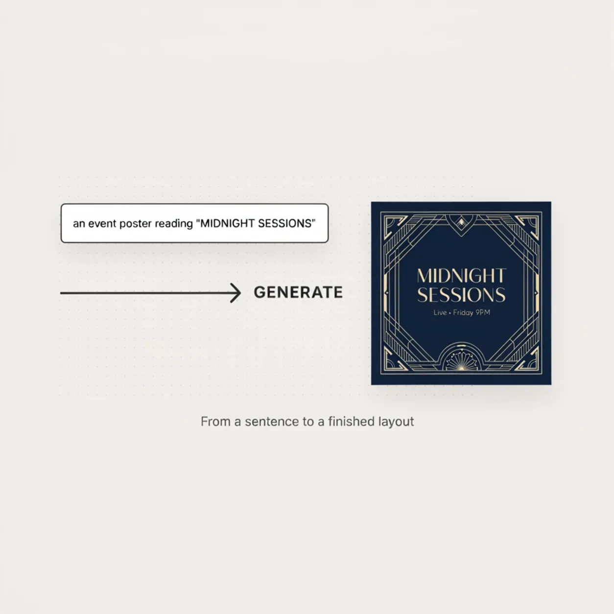 Ideogram 4 text-to-image workflow showing four steps from prompt to a finished layout